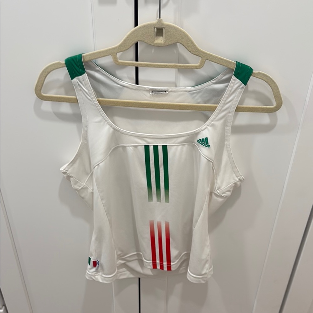 Vintage Adidas White and Green Crop Tank Top